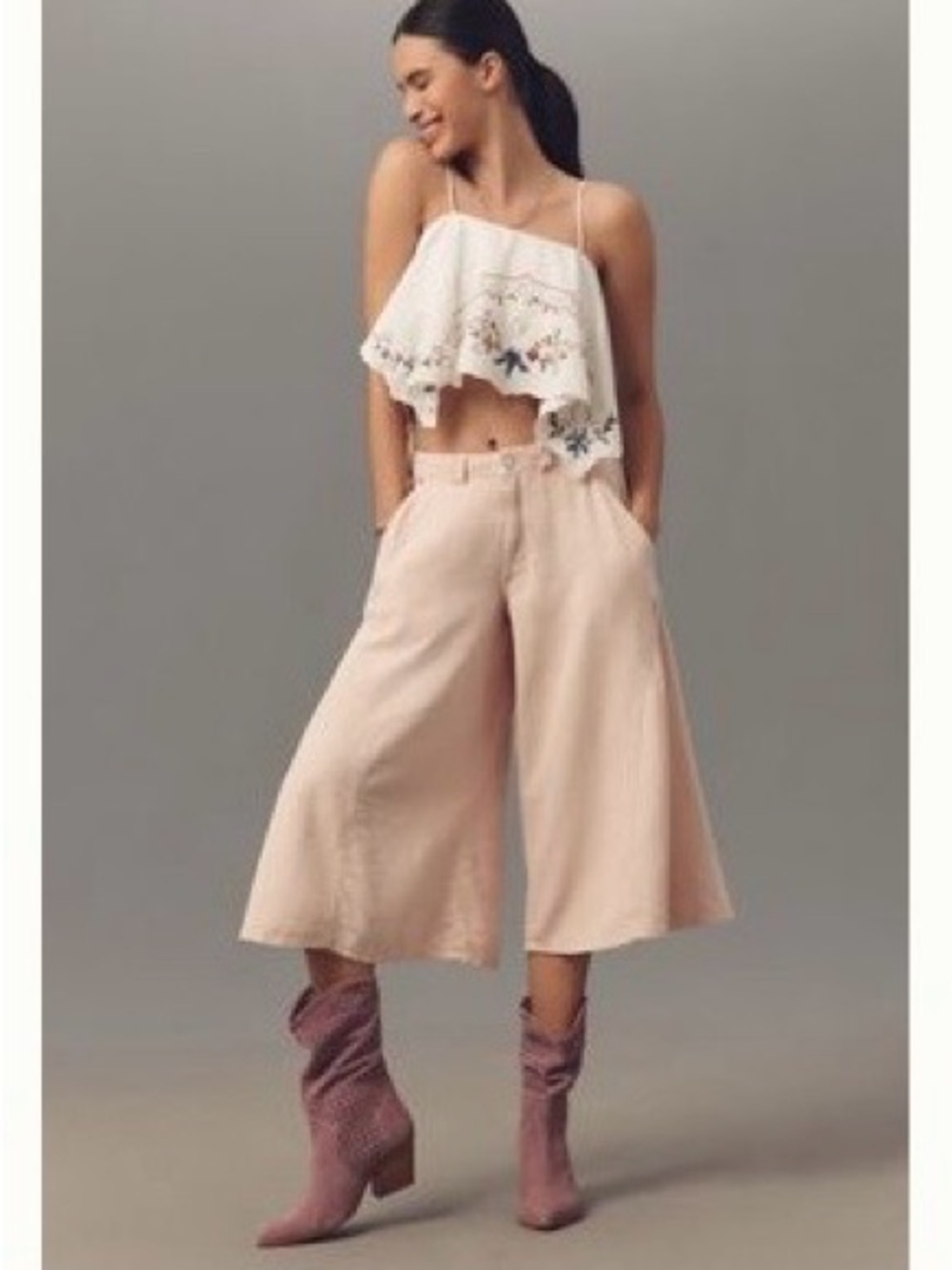 Anthropologie Blush Wide-Leg Cropped Pants